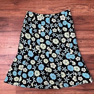 Y2K Floral Aline Midi Skirt Black Blue Floral Panelled Stitch Women S Coquette
